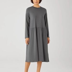 Eileen Fisher Gray Shirred Midi Dress - Size Large